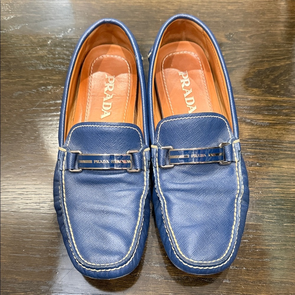 Prada Men's Navy Slip-On Loafers